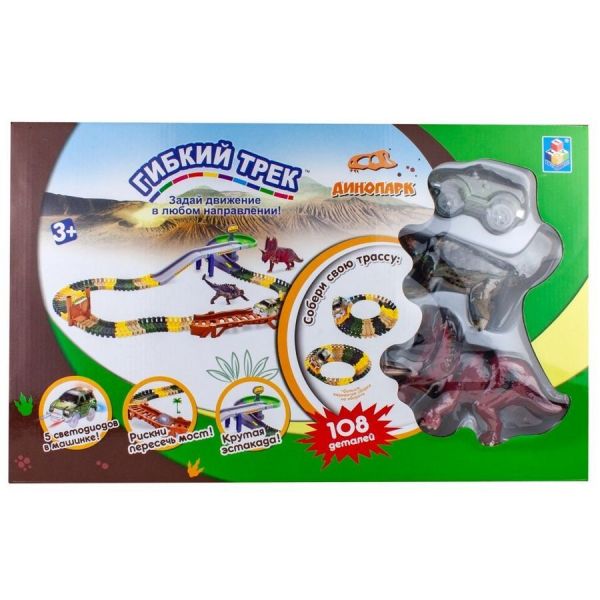 Игровой набор 1TOY Гибкий трек Динопарк, джип [т16187]