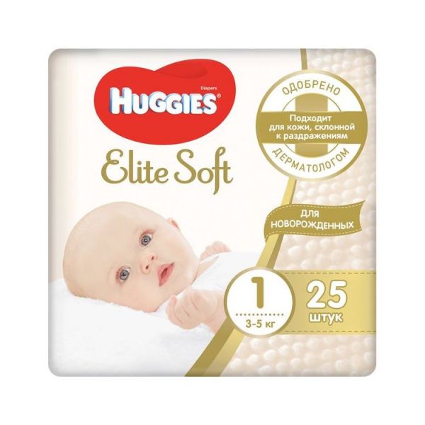 Подгузники Huggies Elite Soft 3 - 5 кг, размер 1, 25 шт.